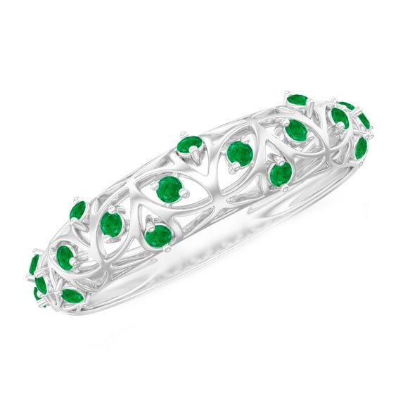 Rosec Jewels Emerald Half Eternity Band Ring, Gold Filigree Band Ring (0.50 CT), 925 Sterling Silver, US 4.00