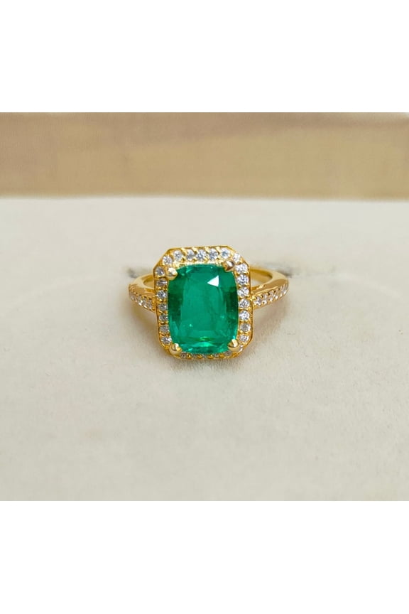 Emerald Halo Ring, Cushion cut emerald ring, 925 sterling silver ring, Zambian Emerald Ring, Cushion Emerald Silver Ring, Hand Made Ring