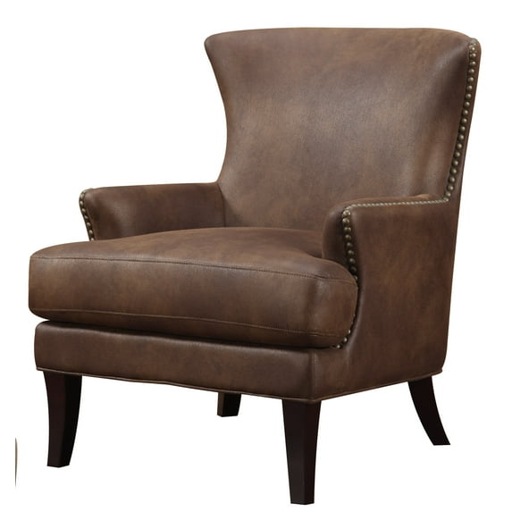 Emerald Home Nola Brown Accent Chair with Faux Suede Upholstery And Nailhead Trim