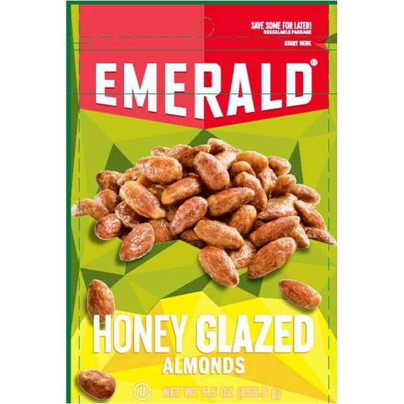 Emerald Honey Glazed Almonds, Stand Up Resealable Bag, 5.5 Ounce