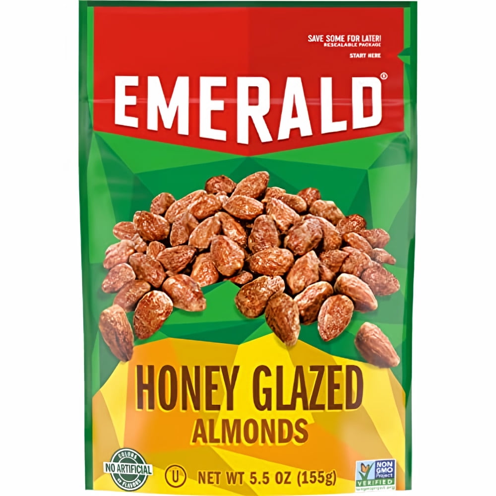 Emerald Honey Glazed Almonds Stand up Resealable Bag 5.5 Ounce (Pack of 5)