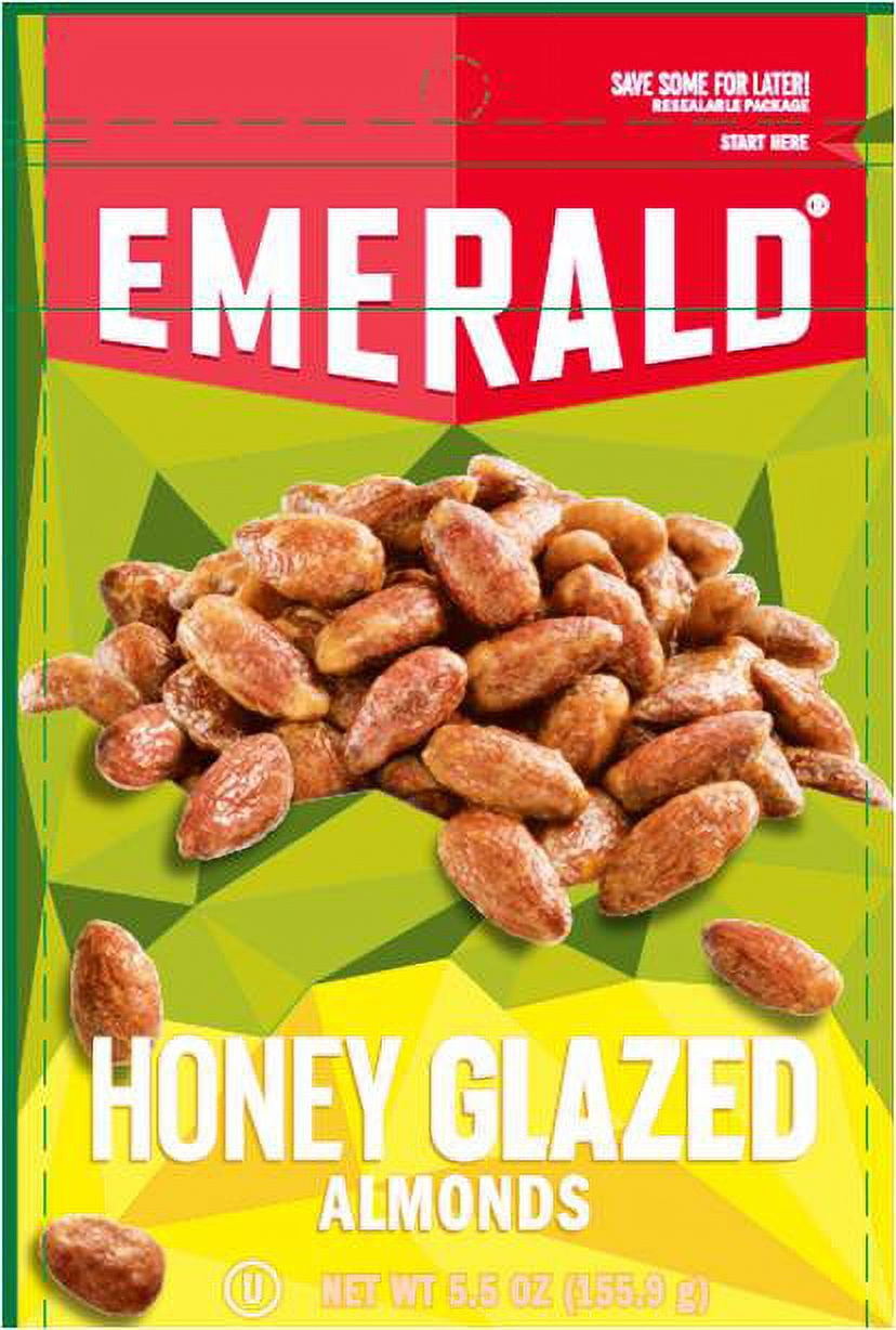 Emerald Honey Glazed Almonds Stand up Resealable Bag 5.5 Ounce (Pack of 6)