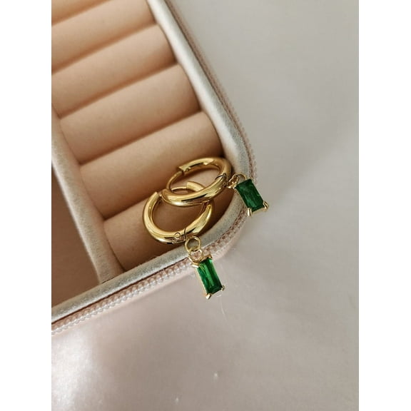 Emerald Hoop Earrings , Waterproof&nbsp;Gold Women wedding Anniversary G,Leverback TeardropSilver April Birthstone,Dangle Earring Birthday Mother's Day Jewelry Gifts for Her