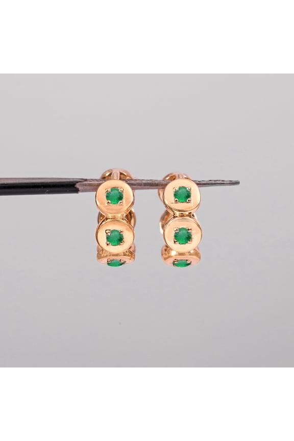 Emerald Hoops Earring, 925 Silver Huggee Hoops, Anniversary Gift Earrings, Handmade Fine Jewelry, Birthday Hoops, May Birthstone Jewelry