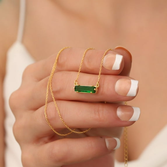 Emerald Horizontal Bar Necklace Green Emerald Bar Necklace Men Women Emerald Bar Necklace Gold plated Emerald Bar Necklace Gift For Her