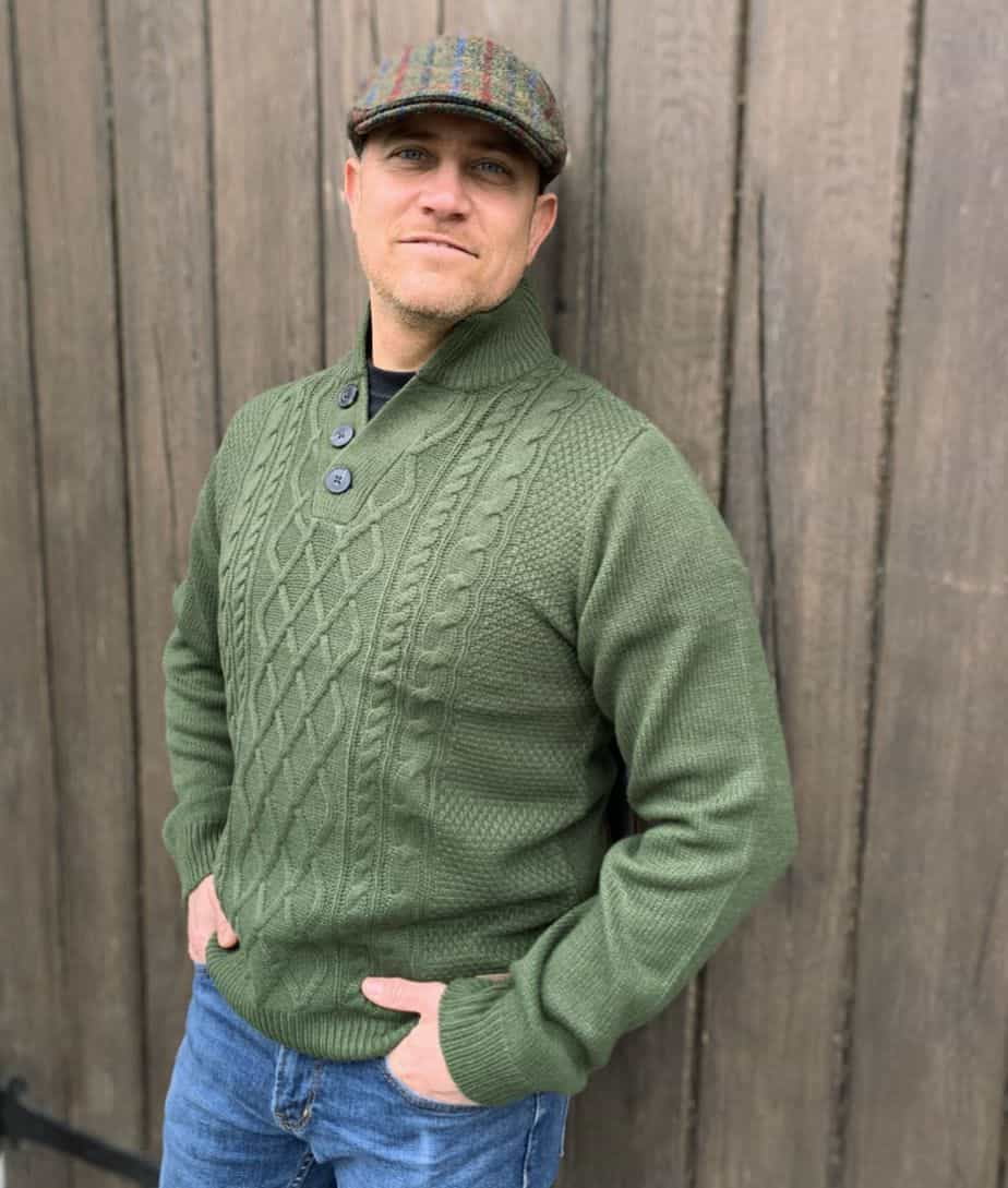 Emerald Isle Knitwear Men s Irish Burren Pullover Sweater Green Small