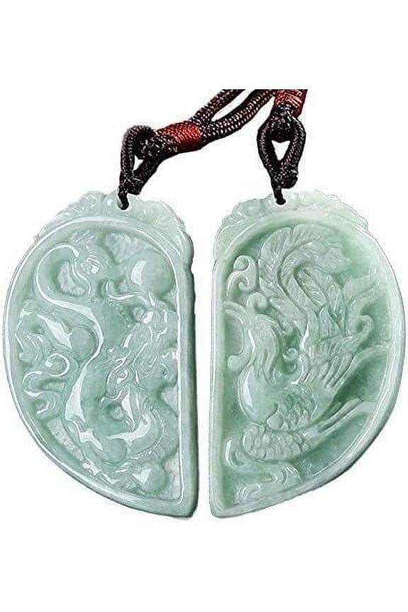 Emerald Jade Dragon And Phoenix Couple Necklace,Certified Emerald Jade Dragon And Phoenix Couple Necklace(Set of 2,Genuine Certificate)