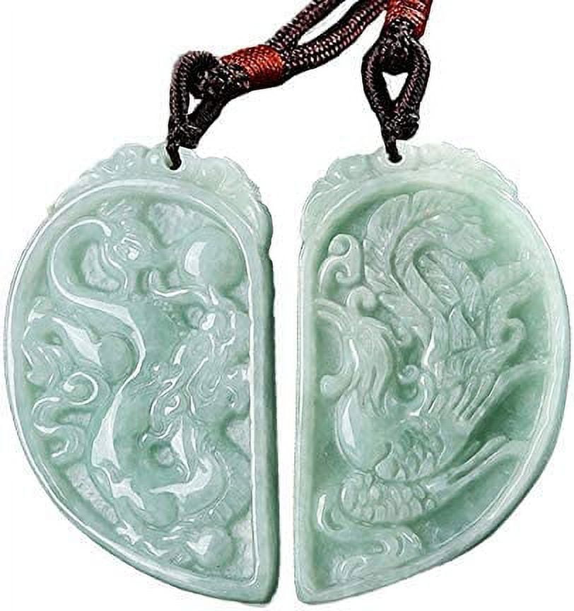 White Jade Dragon And Phoenix Couple Necklace Set - Soulmate Pendant, 2 Necklaces In Gift Box - View #2
