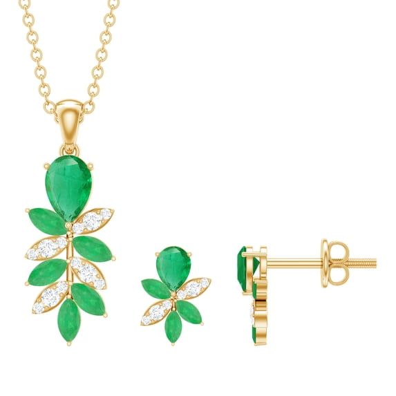 Rosec Jewels Natural Emerald Diamond Jewelry Set for Women - AAA Quality - Cocktail Jewelry Set - Ready to Gift, 14K Yellow Gold