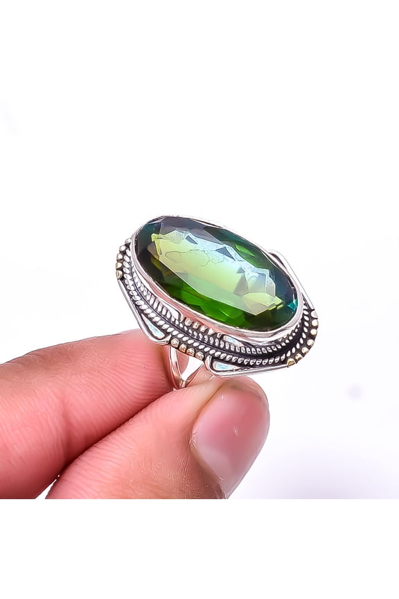 Emerald (Lab-Created) Handmade Oxidised 925 Sterling Silver Ring S.6 R945729171, Christmas Sale, Birthday Gift, Beautiful Jewelry For Woman