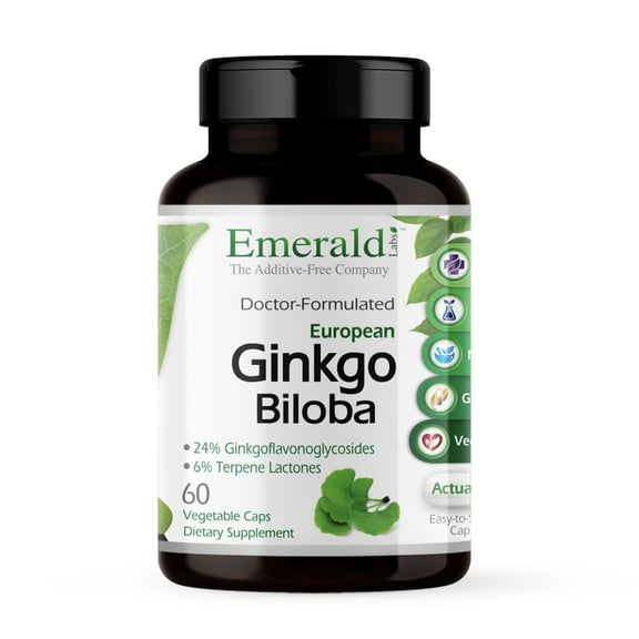 Emerald Labs Ginkgo Biloba 60 mg Extract - Supports Memory, Health, and Cognitive Function - 60 Vegetable Capsules