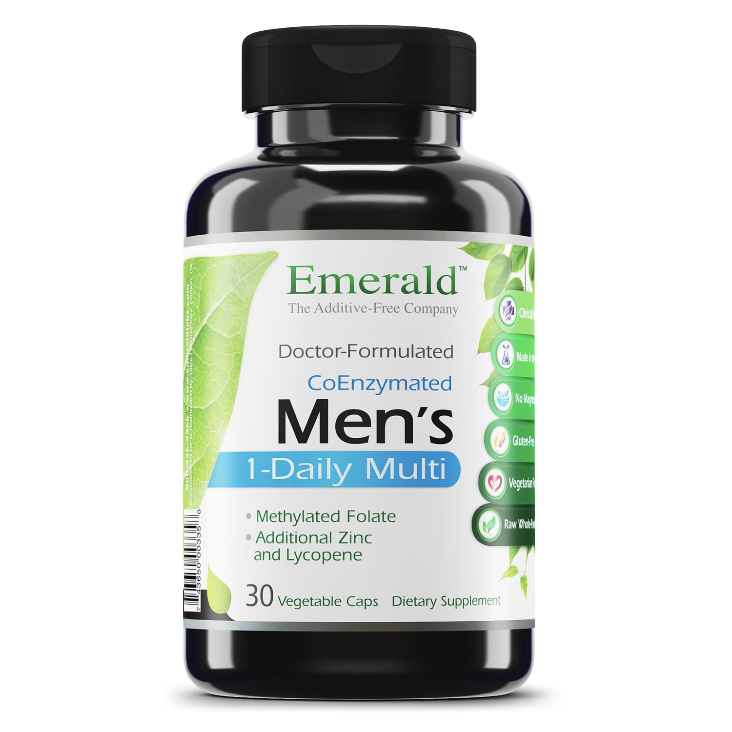 Emerald Labs Men's 1-Daily Multi - Multivitamin with Methylated Folate, Extra Zinc and Lycopene to Support Healthy Prostate, Energy Levels, Bone Strength - 30 Vegetable Capsules