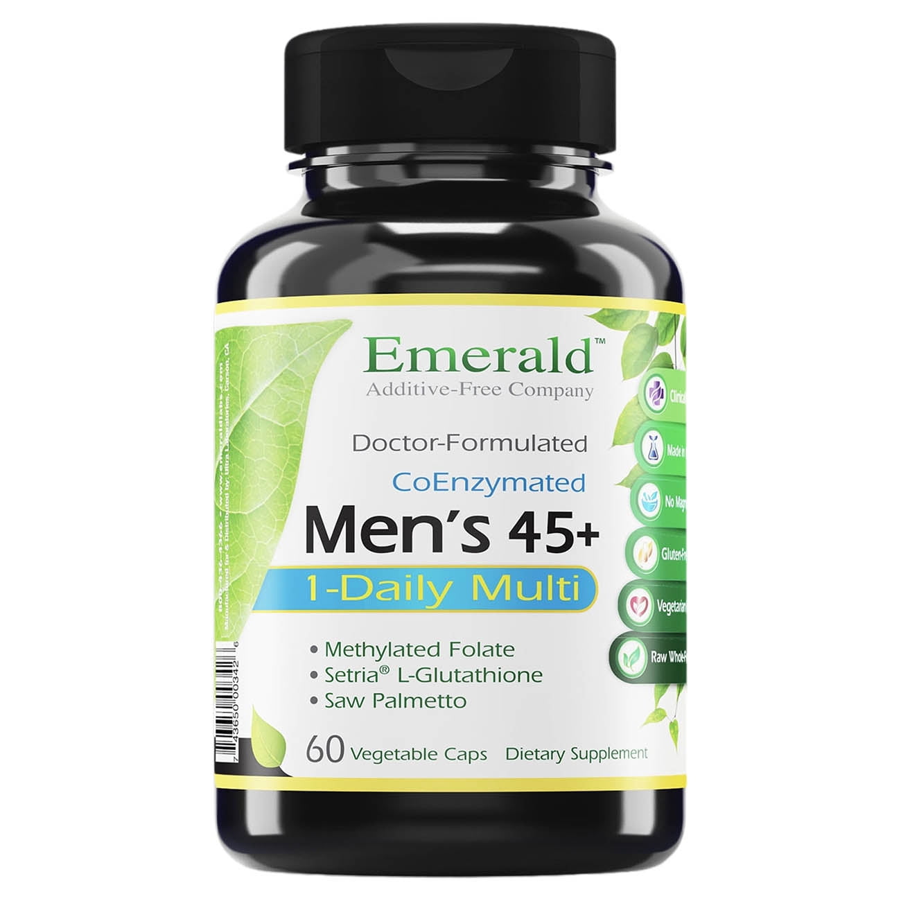 Emerald Labs Men's 45+ 1-Daily Multi - Vitamins with CoQ10, Saw Palmetto,  Lycopene - 60 Capsules