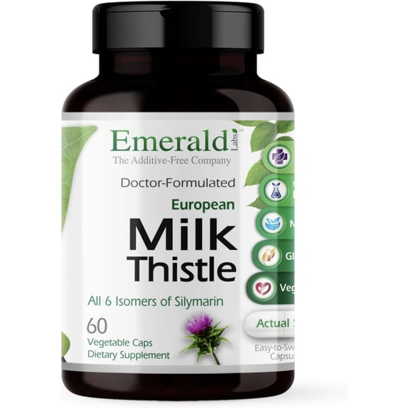 Emerald Labs Milk Thistle Extract - Supports Liver Health, Cognitive Function Support, Weight Loss Support - 60 Vegetable Capsules