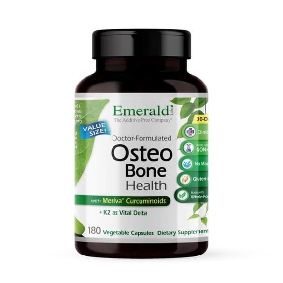Emerald Labs Osteo Bone Health with Meriva Phytosome, MSM, Vitamin K2 (MK4 and MK7) and Calcium to Support Strong Bones, Joint Strength, and Immune System - 180 Vegetable Capsules