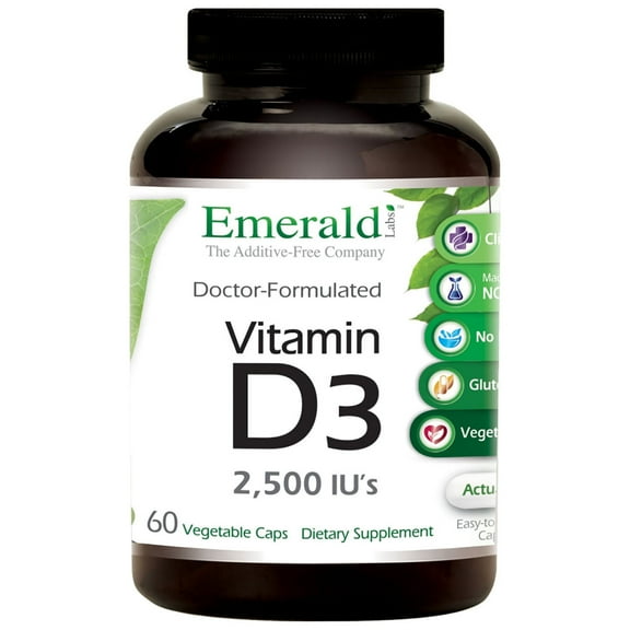 Emerald Labs Vitamin D3 as Cholecalciferol 2,500 IU's - Support Healthy Bones and Teeth, Immune System Health - 60 Vegetable Capsules