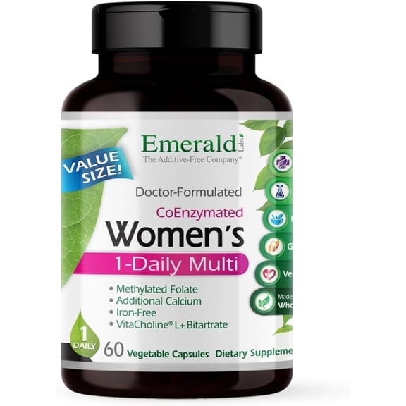 Emerald Labs Women's 1-Daily Multi - Complete Daily Multivitamin with Vitamin B, Calcium, Grapeseed Extract to Support Adrenal Function, Energy Levels, Hormonal Support - 60 Vegetable Capsules