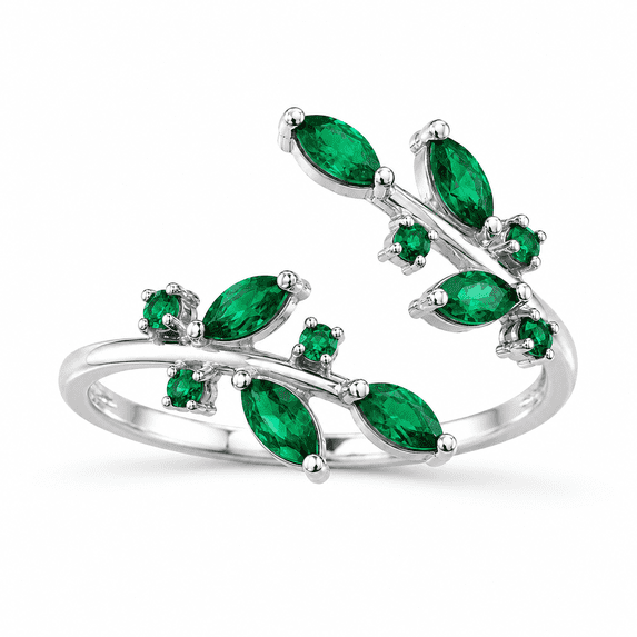 Silver Pickup Rings Emerald Leaf Bypass Ring in Silver, Open Adjustable Marquise Cut ...