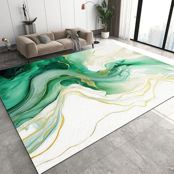 Emerald Marble Background Area Rug, Modern Art Aesthetic Design Living Room Rug, Soft Low Pile Easy Clean Non-Slip Carpet For Dining Room Nursery Kitchen Office 2 x 3ft