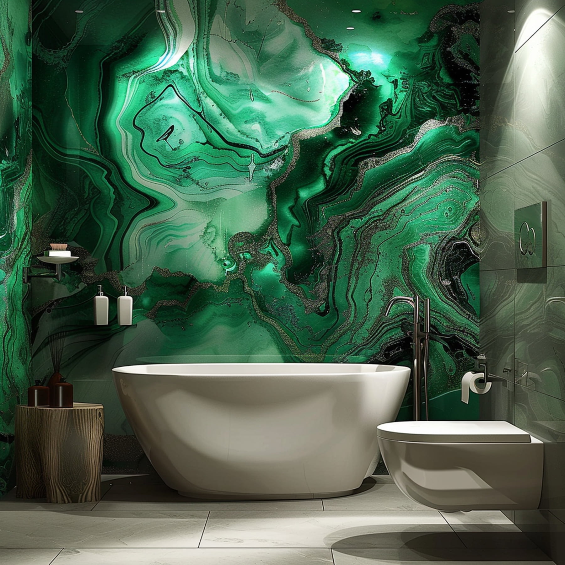 Emerald Marble Mural Shower Curtain: Contemporary Design with Dark ...