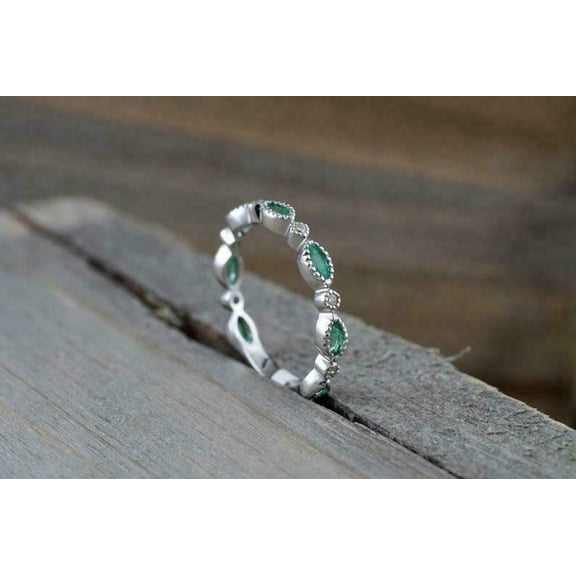 Emerald Marquoise Eternity Ring 14k,18k Plated Ring, Wedding Stacking Band September Birthstone bezel Emerlad Ring Dainty Jewelry Birthday Gift