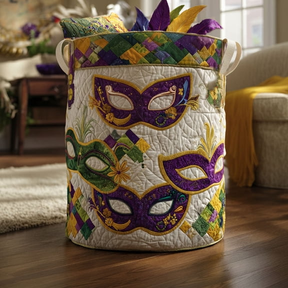 Emerald Masquerade Quilted Laundry Basket, Clothes Hamper Storage Bag, Housewarming Gift Ideas, Mother's Day Gifts, Birthday Gift