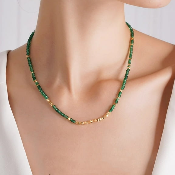 Emerald Necklace for Women - Delicate Silver Bead Clavicle Chain, Lightweight Luxury for Everyday Elegance and Birthday Gifts