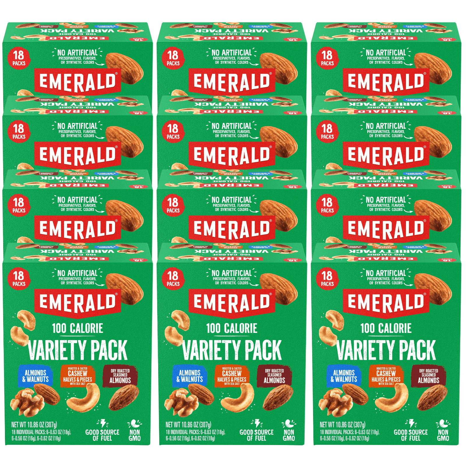 Emerald Nuts Variety Pack, 100 Calorie Almonds, Walnuts, Cashews