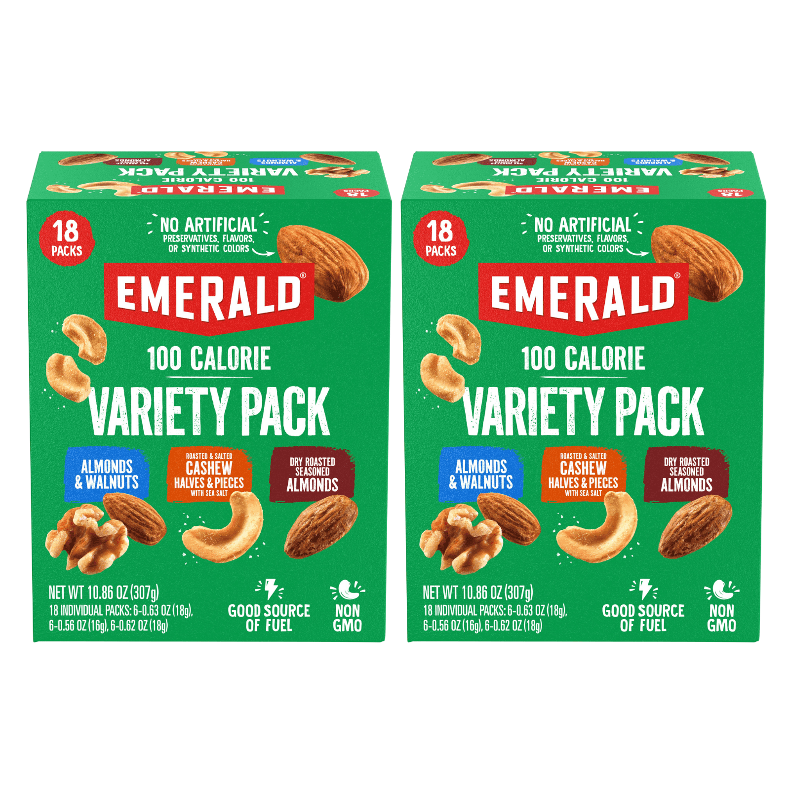 Emerald Nuts Variety Pack, 100 Calorie Almonds, Walnuts, Cashews, 18 Count (Pack of 2)
