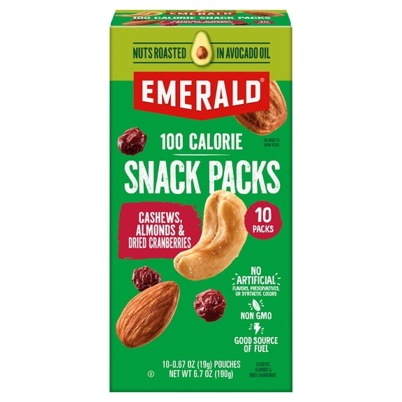 Emerald Nuts Avocado Oil Roasted Cashews, Almonds & Dried Cranberries, 100-Calorie Packs, 10ct