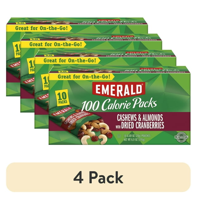 (4 pack) Emerald Nuts Cashews & Almonds with Dried Cranberries, 100 ...