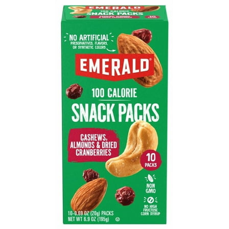 Emerald Nuts Cashews & Almonds with Dried Cranberries, 100 Calorie Packs, 10 Ct