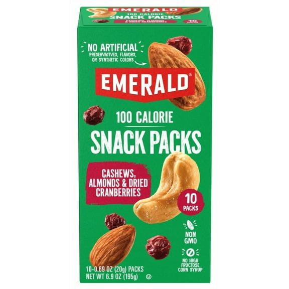 Emerald Nuts Cashews & Almonds with Dried Cranberries, 100 Calorie Packs, 10 Ct