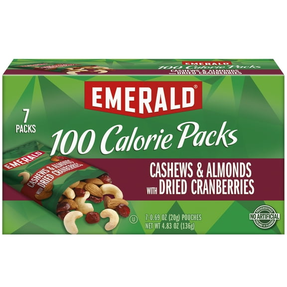 Emerald Nuts Cashews & Almonds with Dried Cranberries, 100 Calorie Packs, 7 Ct