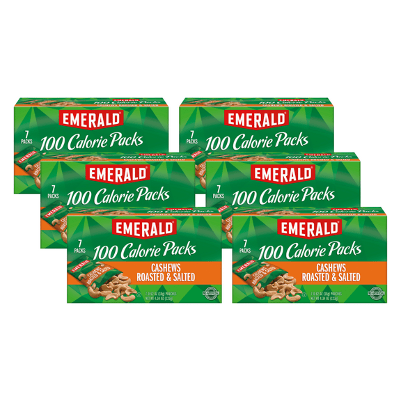 Emerald Nuts, Cashews Roasted & Salted, 100 Calorie Packs, 7 Ct, 4.34 oz (Pack of 6)