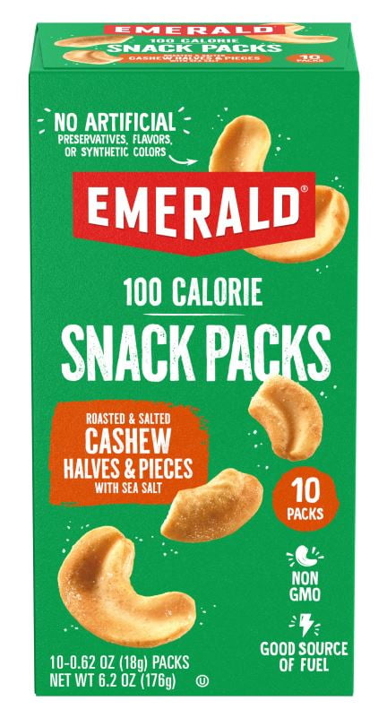 Emerald Nuts, Cashews Roasted and Salted 100 Calorie Packs, 0.62 Oz, 10 Ct