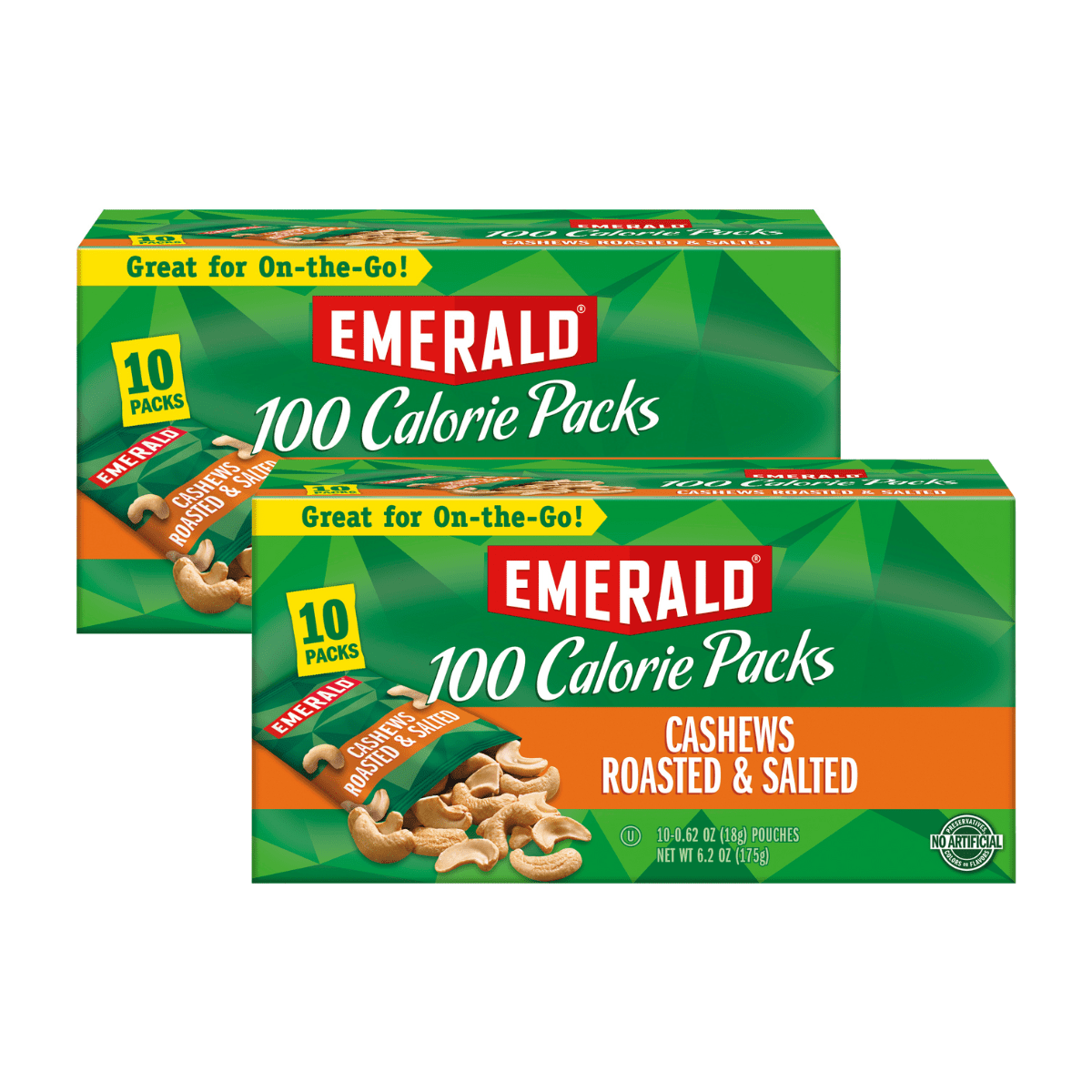 Emerald Nuts, Cashews Roasted and Salted, 100 Calorie Packs, 10 CT, 6.2 oz (Pack of 2)