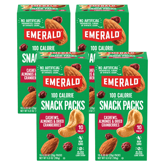 Emerald Nuts, Cashews and Almonds With Dried Cranberries, 100 Calorie Packs, 10 CT, 6.9 oz (Pack of 4)