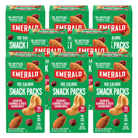 Emerald Nuts, Cashews and Almonds With Dried Cranberries, 100 Calorie Packs, 10 CT, 6.9 oz (Pack of 8)