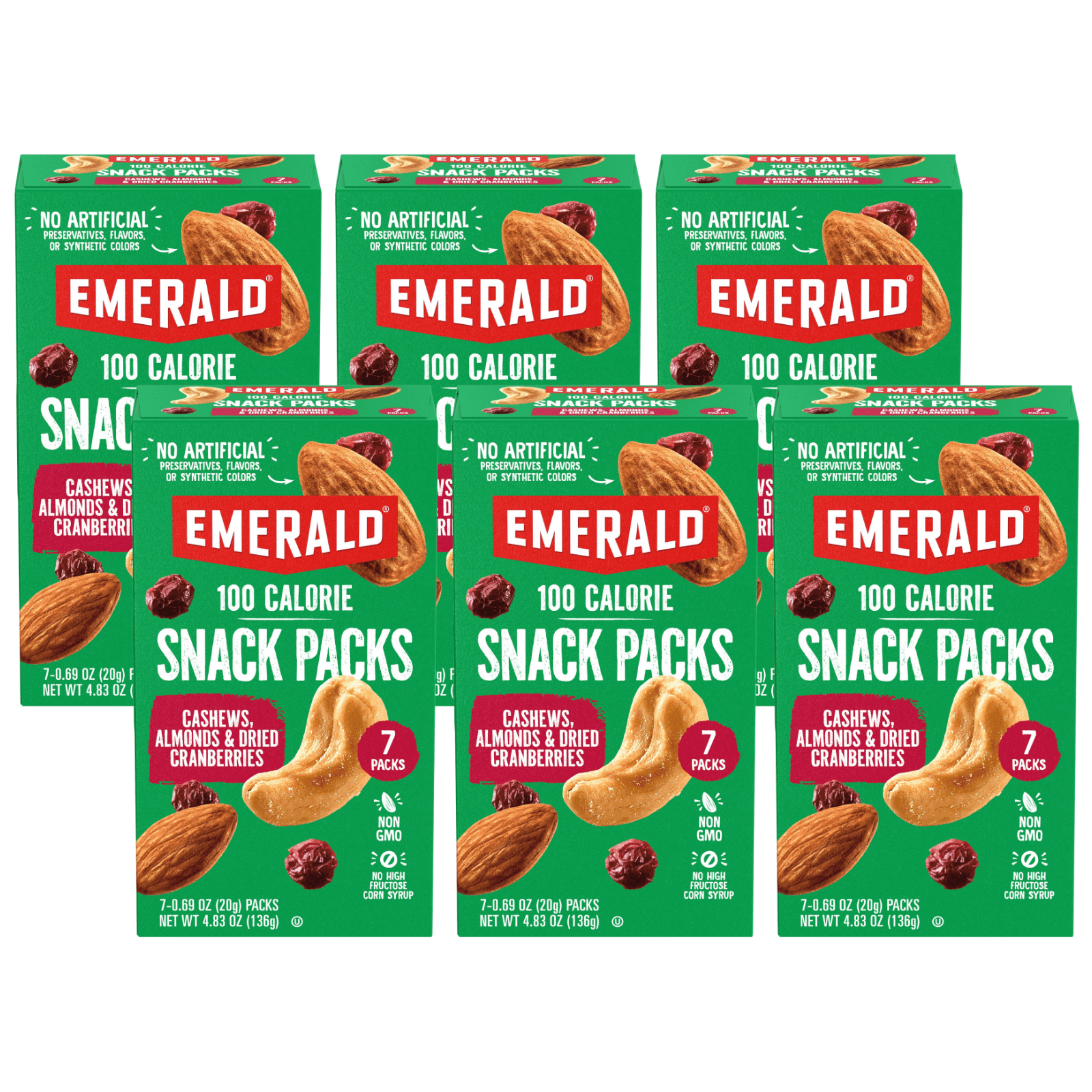 Emerald Nuts Cashews and Almonds With Dried Cranberries, 100 Calorie Packs, 4.83 oz (Pack of 6)