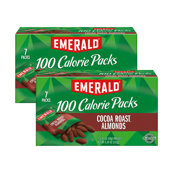 Emerald Nuts Cocoa Roast Almonds, 100 Calorie Packs, 7 Count, 4.34 oz (Pack of 2)