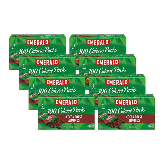 Emerald Nuts Cocoa Roast Almonds, 100 Calorie Packs, 7 Count, 4.34 oz (Pack of 8)