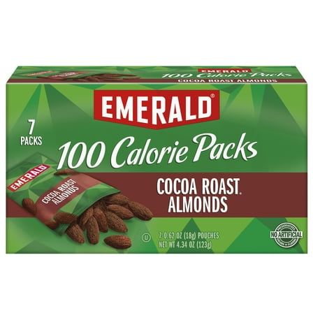 Emerald Nuts Cocoa Roast Almonds, 100 Calorie Packs, 7 Count, 4.34 oz