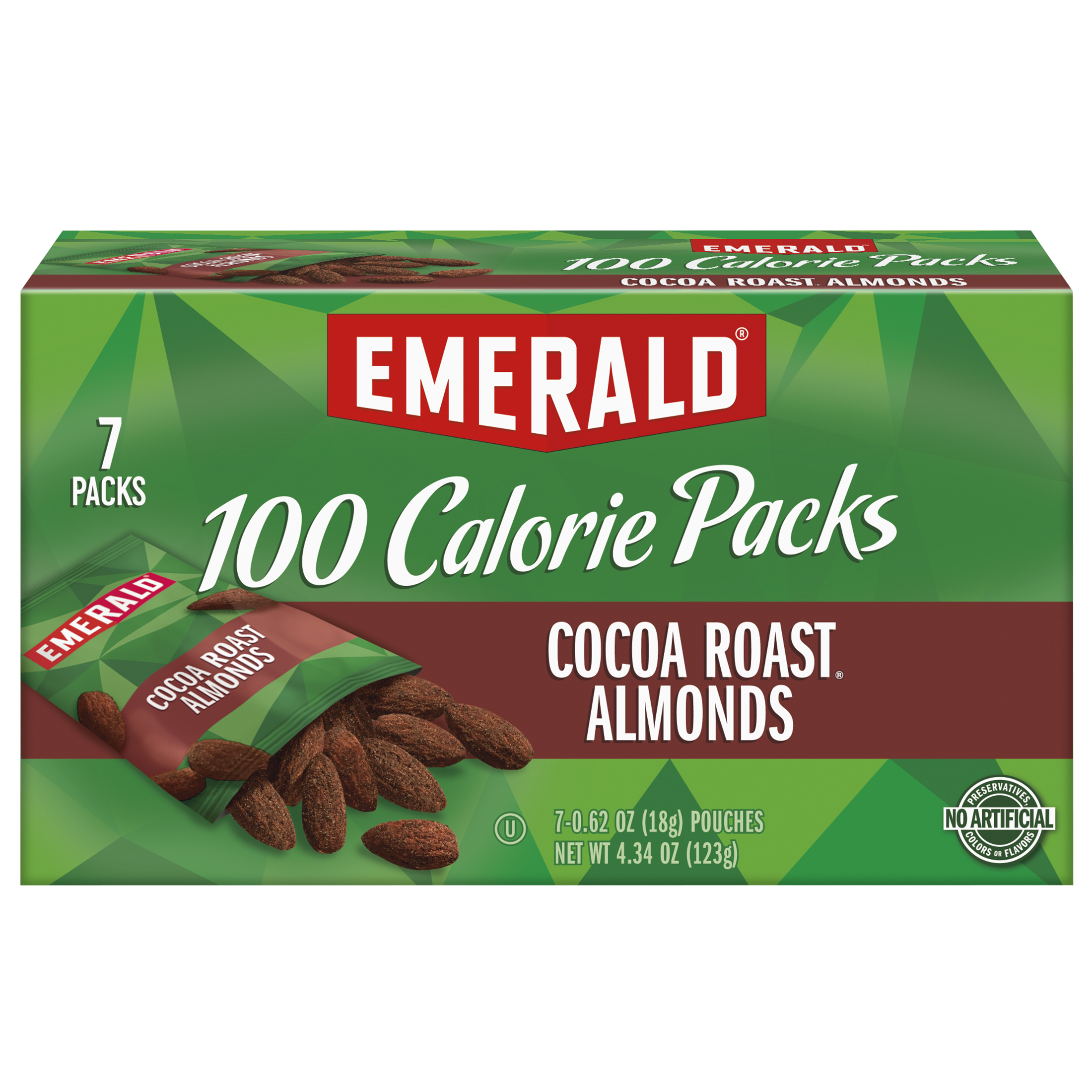 Emerald Nuts Cocoa Roast Almonds, 100 Calorie Packs, 7 Count, 4.34 oz - image 1 of 6