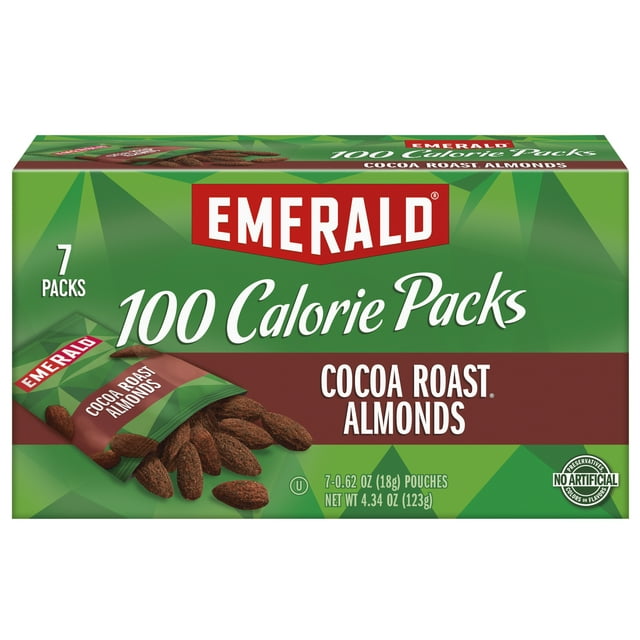 Emerald Nuts Cocoa Roast Almonds, 100 Calorie Packs, 7 Count, 4.34 oz
