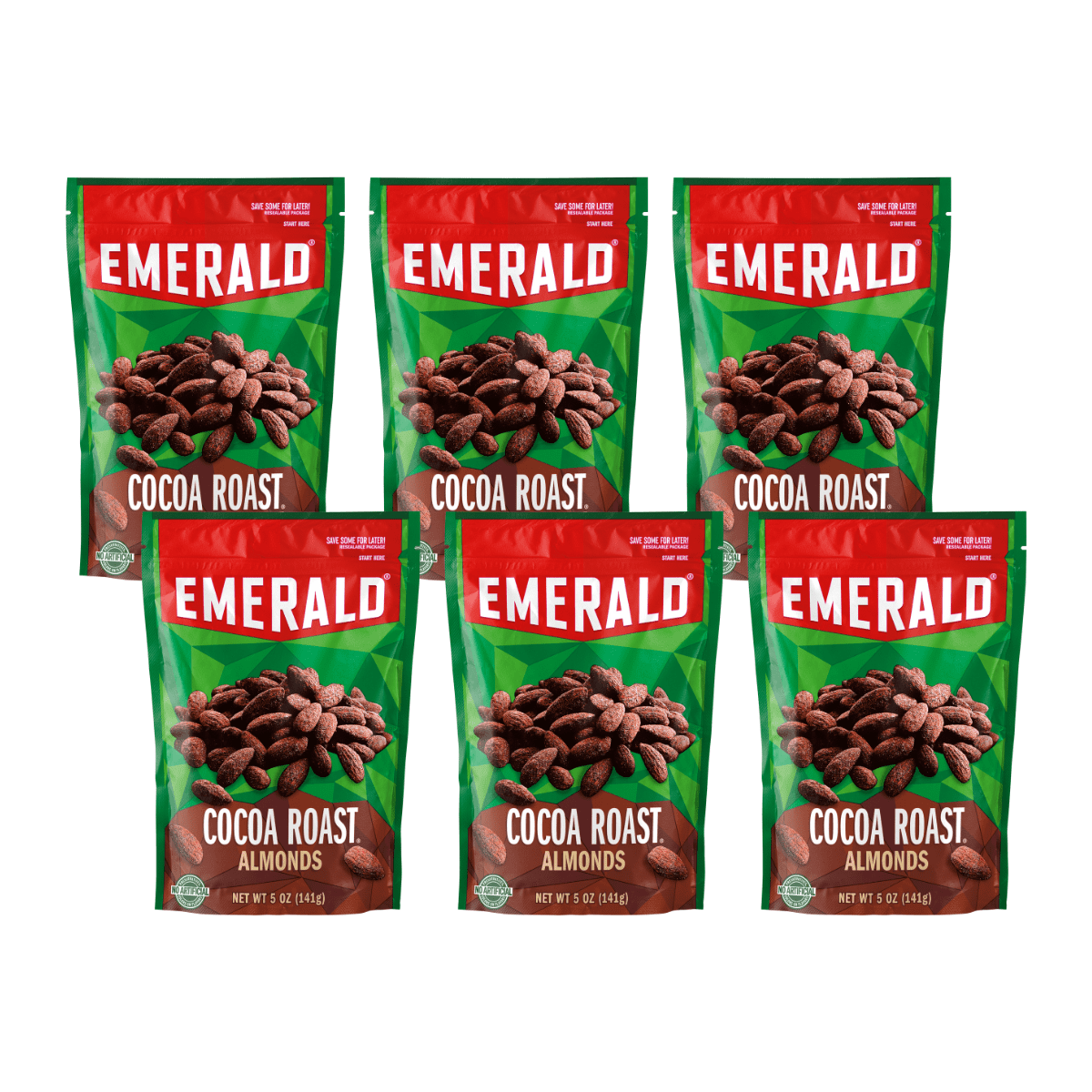 Emerald Nuts, Cocoa Roast Almonds, 5 oz Resealable Bag (Pack of 6 ...
