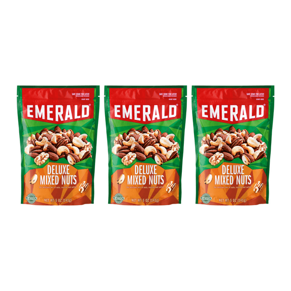 Emerald Nuts, Deluxe Mixed Nuts, 5 oz, Resealable Bag (Pack of 3)