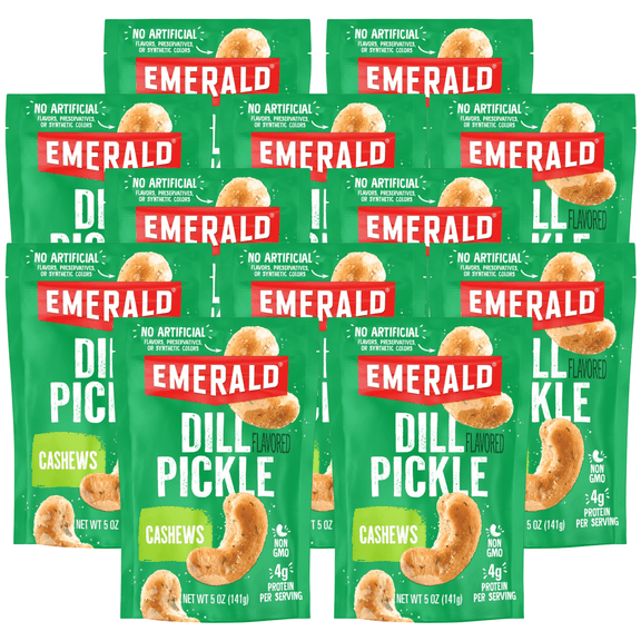 Emerald Nuts, Dill Pickle Seasoned Cashews, 5 oz, Resealable Bag (Pack of 12)