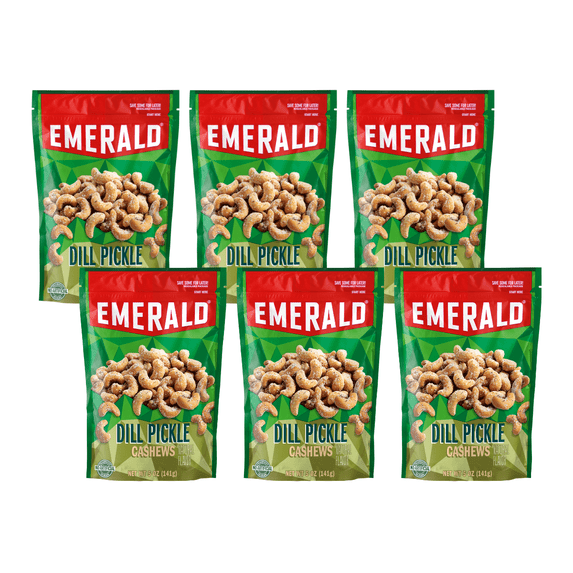 Emerald Nuts, Dill Pickle Seasoned Cashews, 5 oz, Resealable Bag (Pack ...