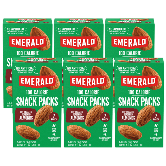 Emerald Nuts Dry Roasted Almonds, 100-Calorie Packs, 7 Count (Pack of 6)